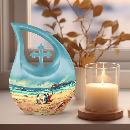 Penguin themed Cross Drop Urn