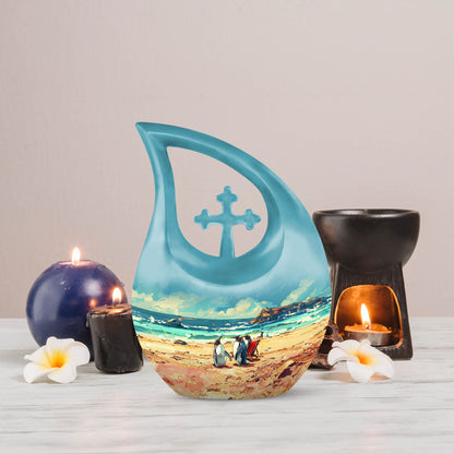 Penguin themed Cross Drop Urn
