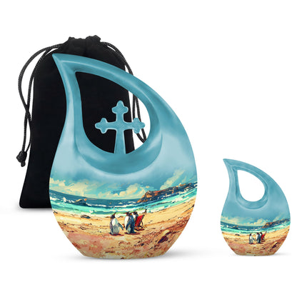 Personalized Penguin Cremation Urn for Human Ashes - 10-inch, 200 cu in - Yatskia