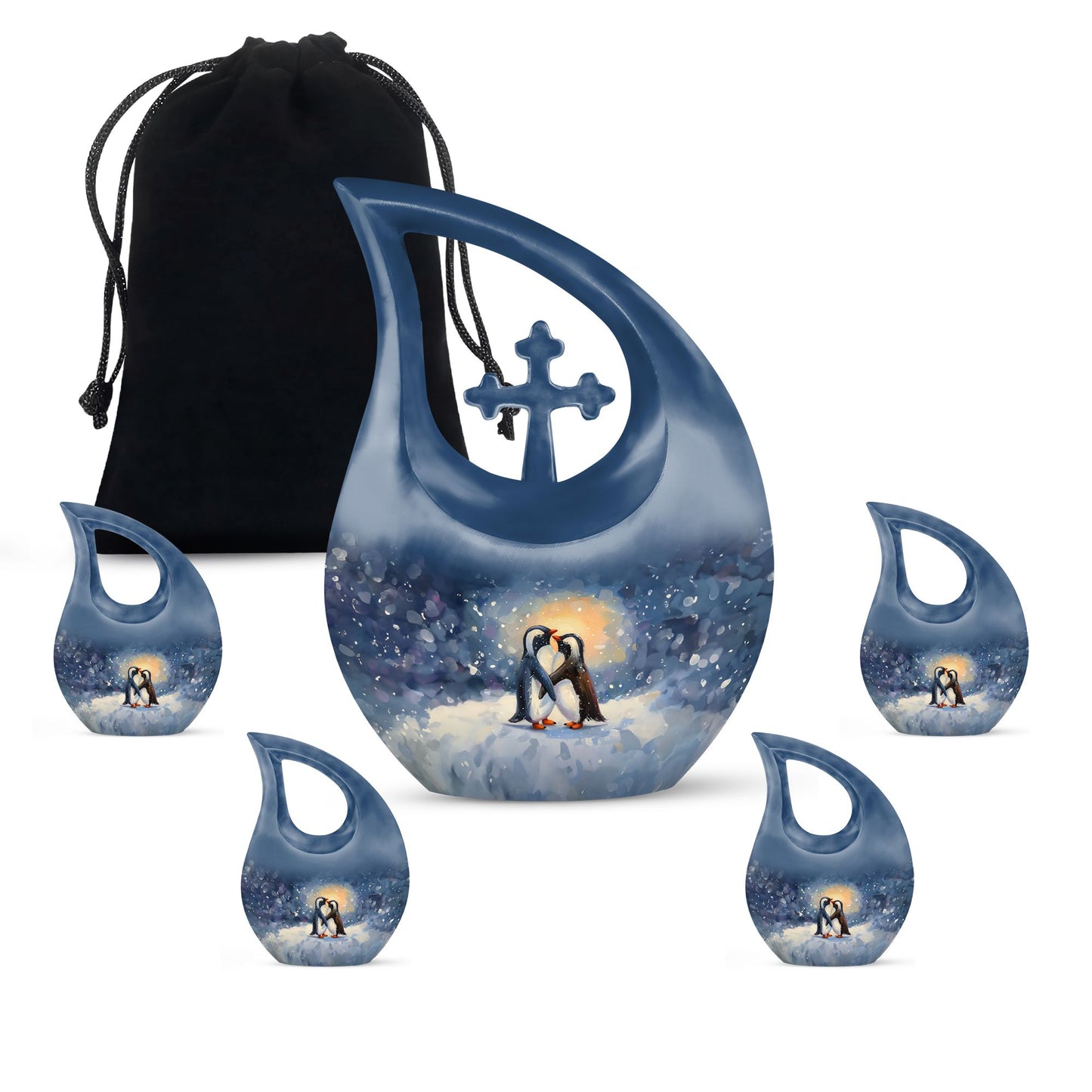 A unique Penguin themed Cross Drop Memorial Urn