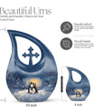 A unique Penguin themed Cross Drop Memorial Urn