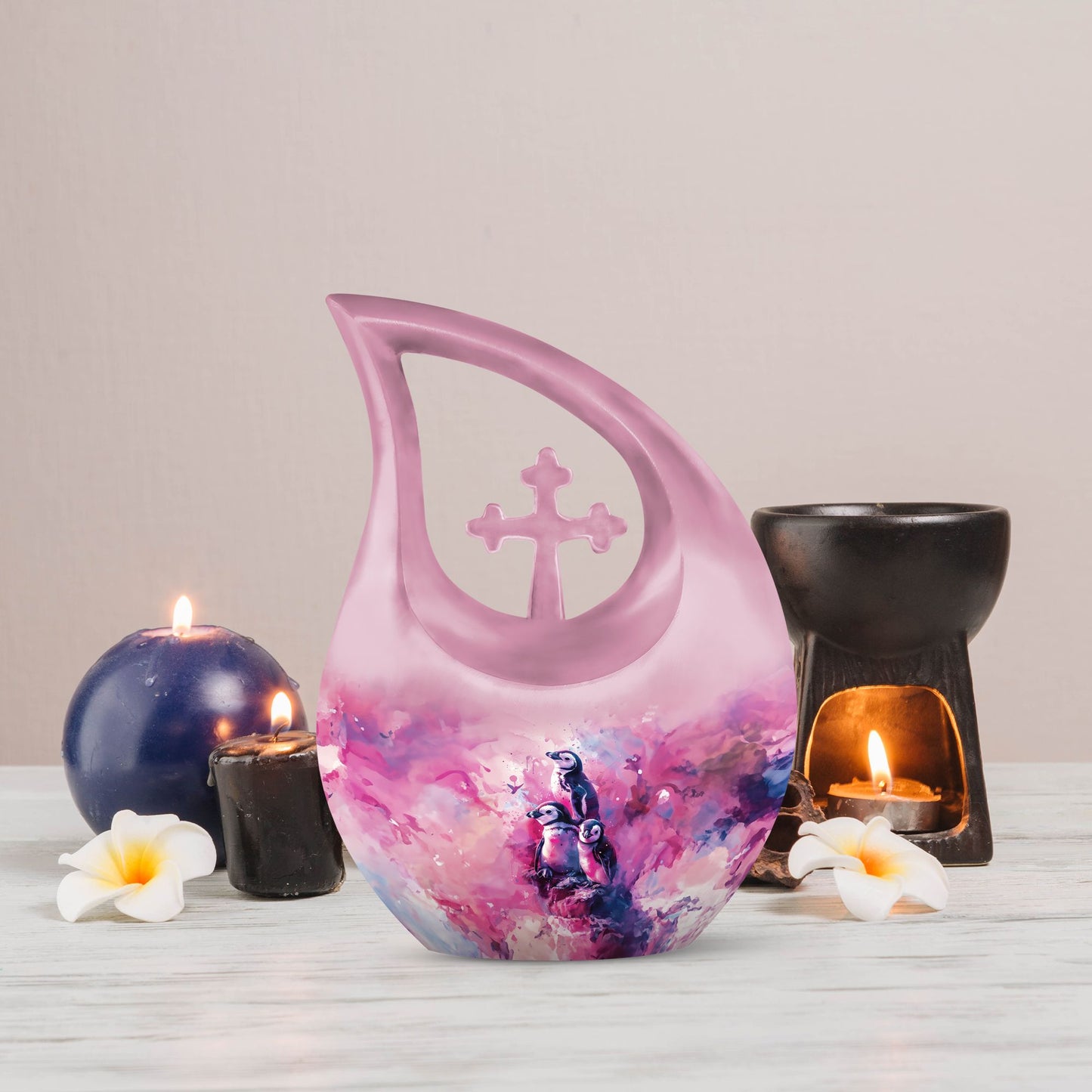 Penguin themed Cross Drop Urn