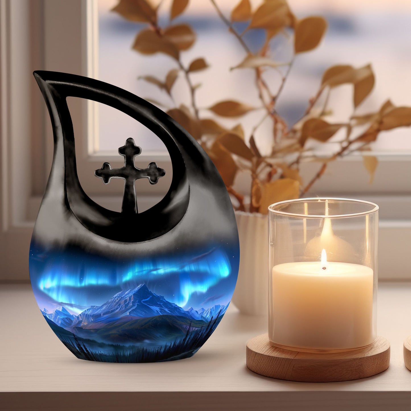 Cross Drop Arora Borealis urn