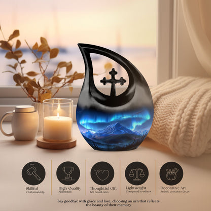 Cross Drop Arora Borealis urn