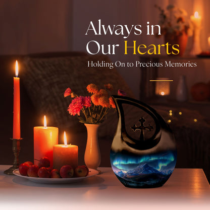 Cross Drop Arora Borealis urn