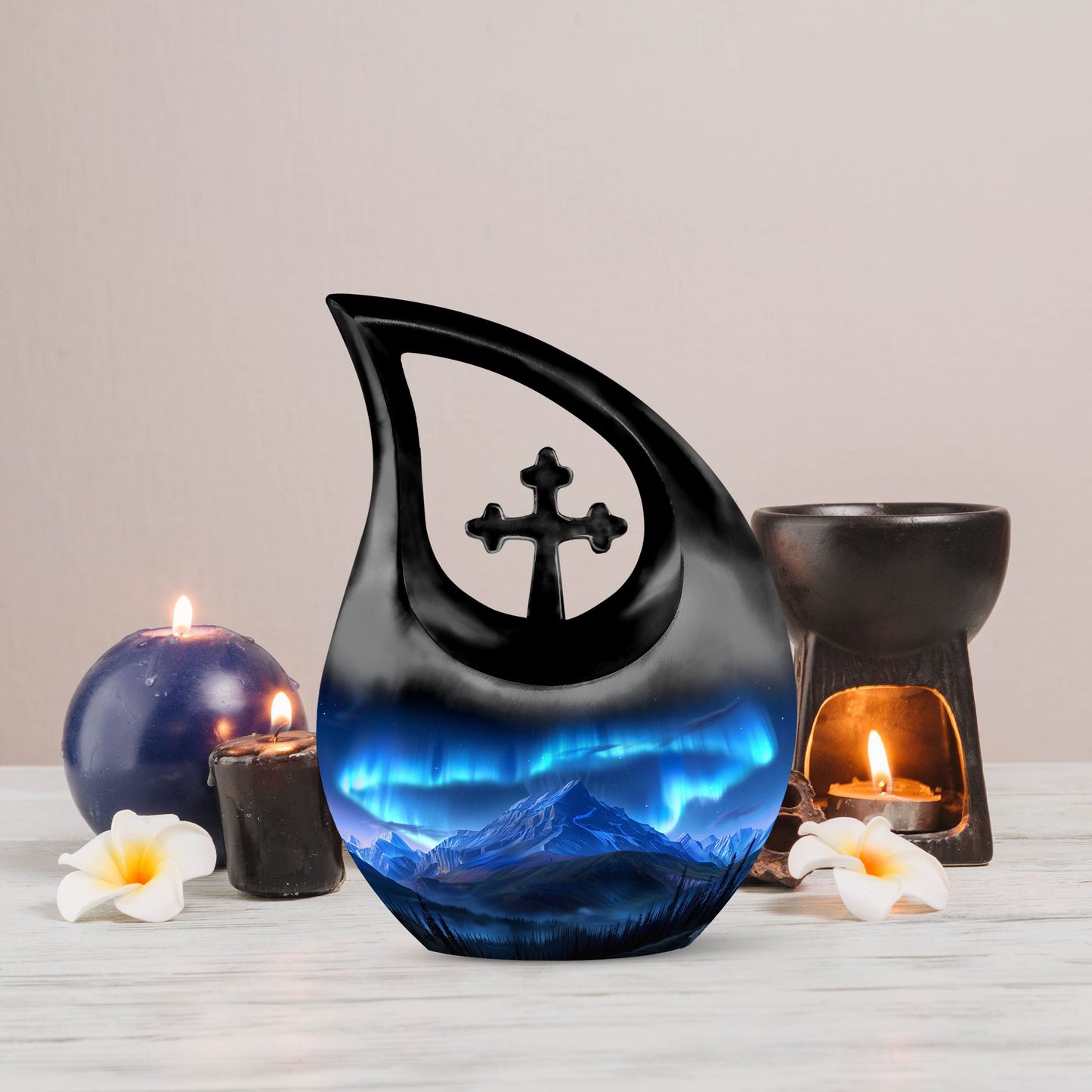 Cross Drop Arora Borealis urn