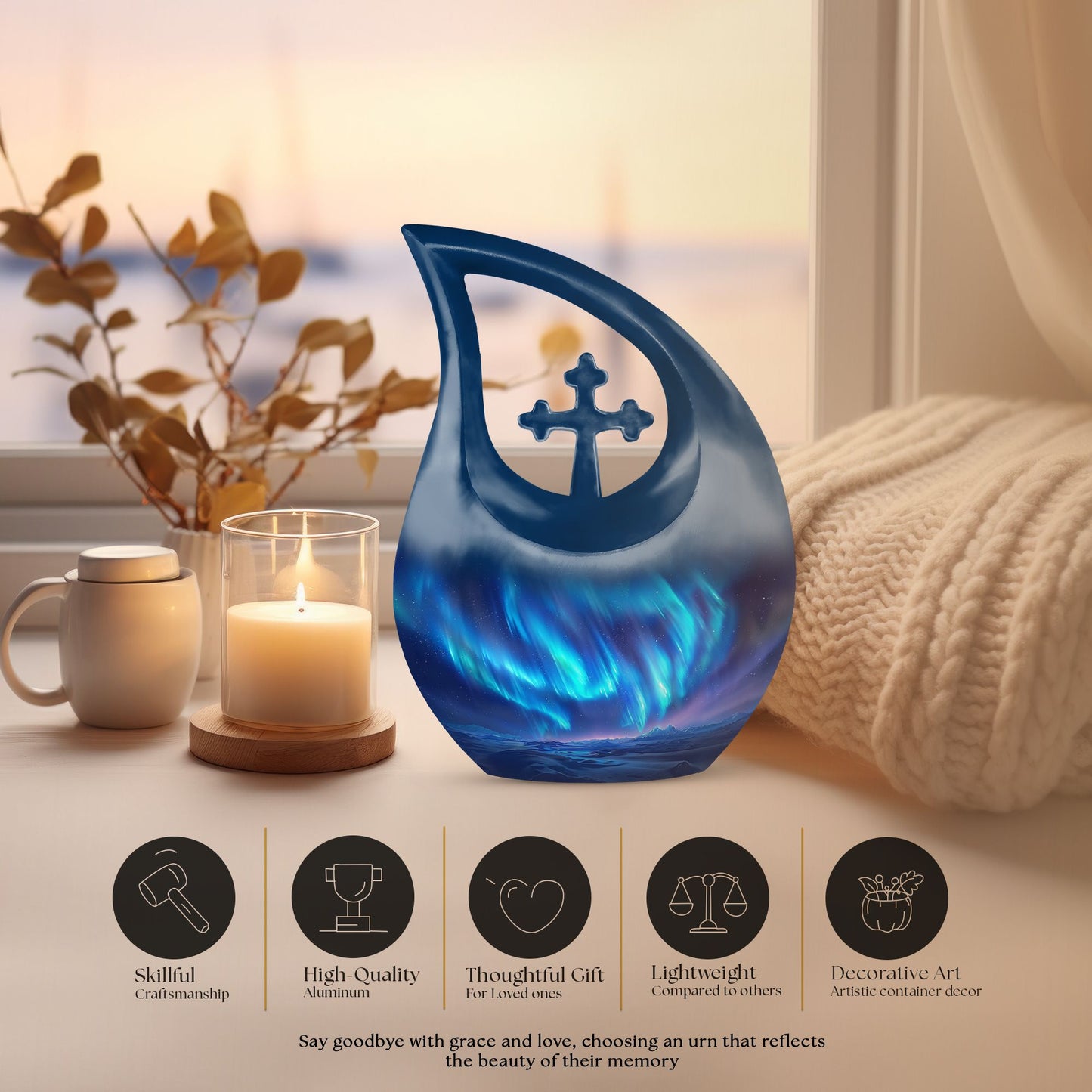 Extra Large Aurora Borealis Cross-Drop urn