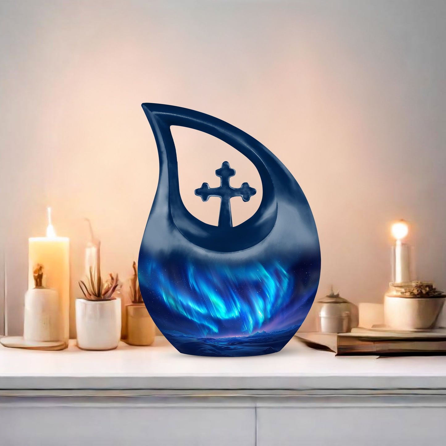 Extra Large Aurora Borealis Cross-Drop urn