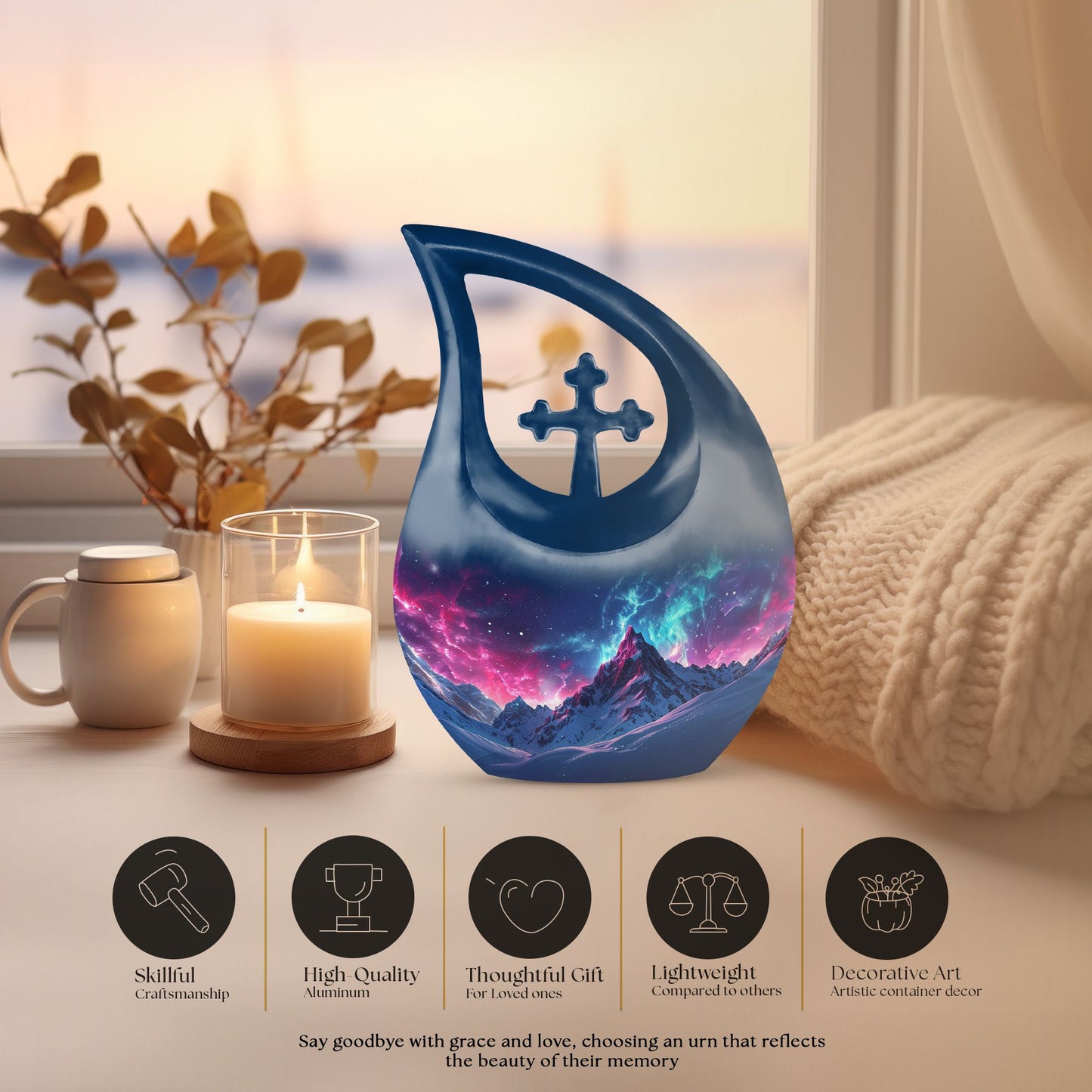 Blue Aurora Borealis Urn
