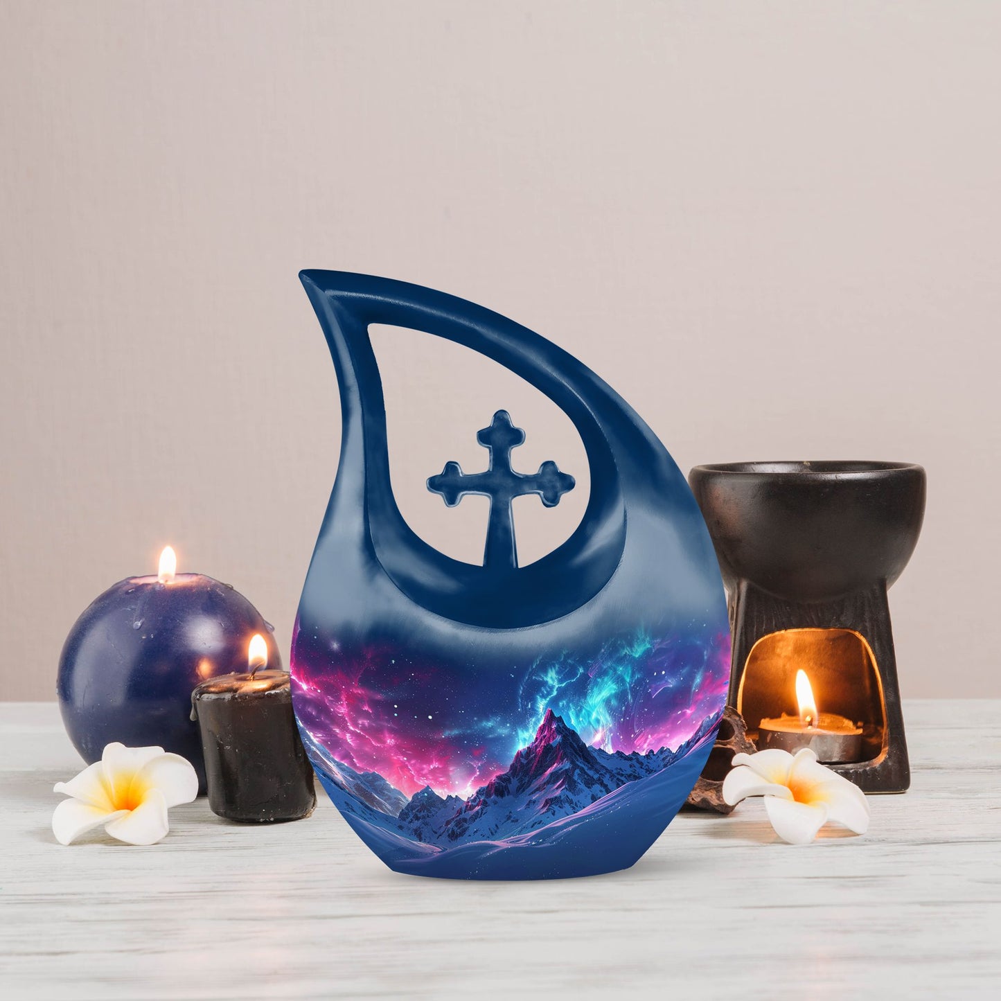 Blue Aurora Borealis Urn