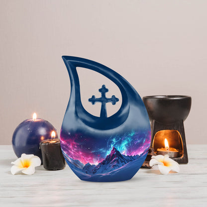 Blue Aurora Borealis Urn