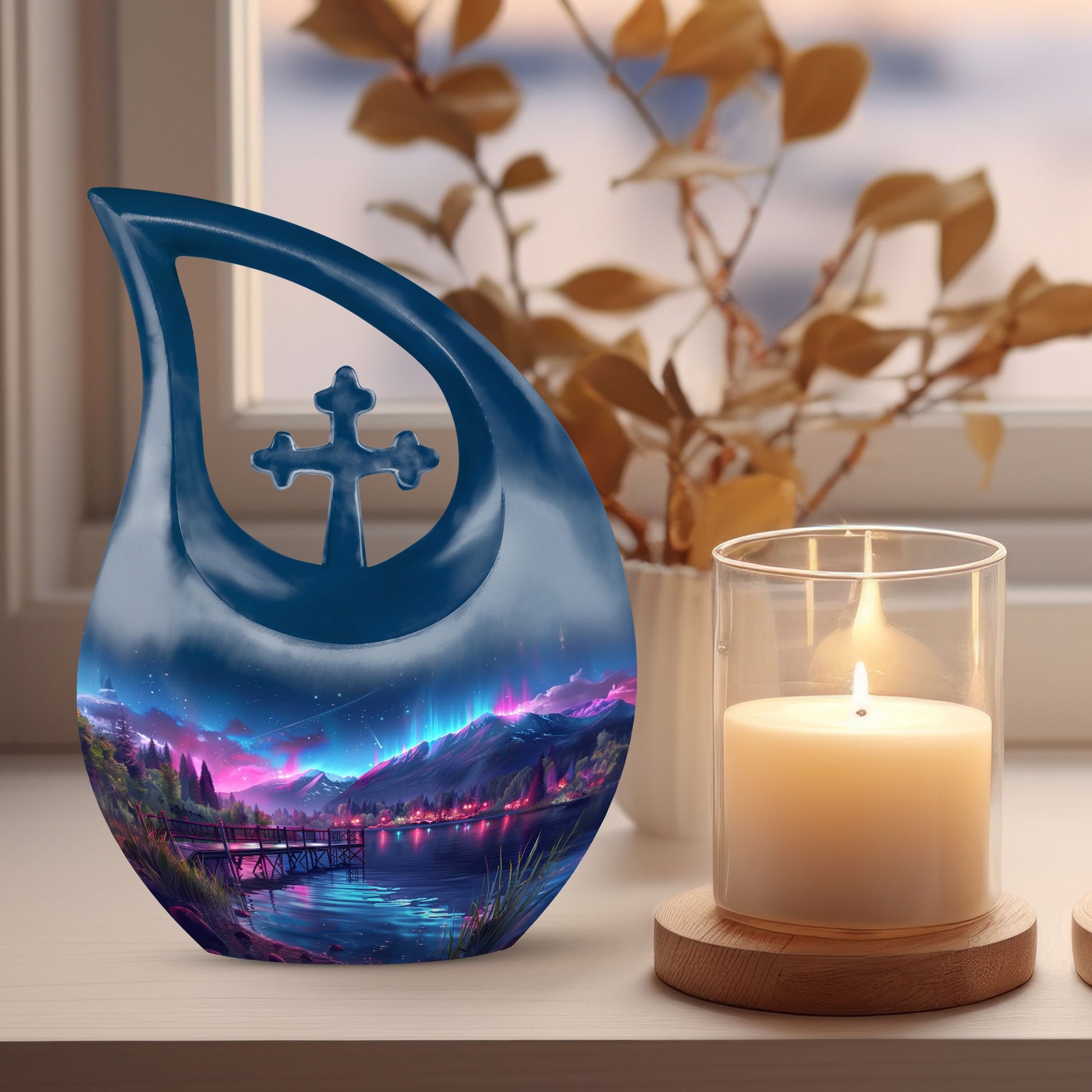 Aurora Borealis Metal Cremation Urn