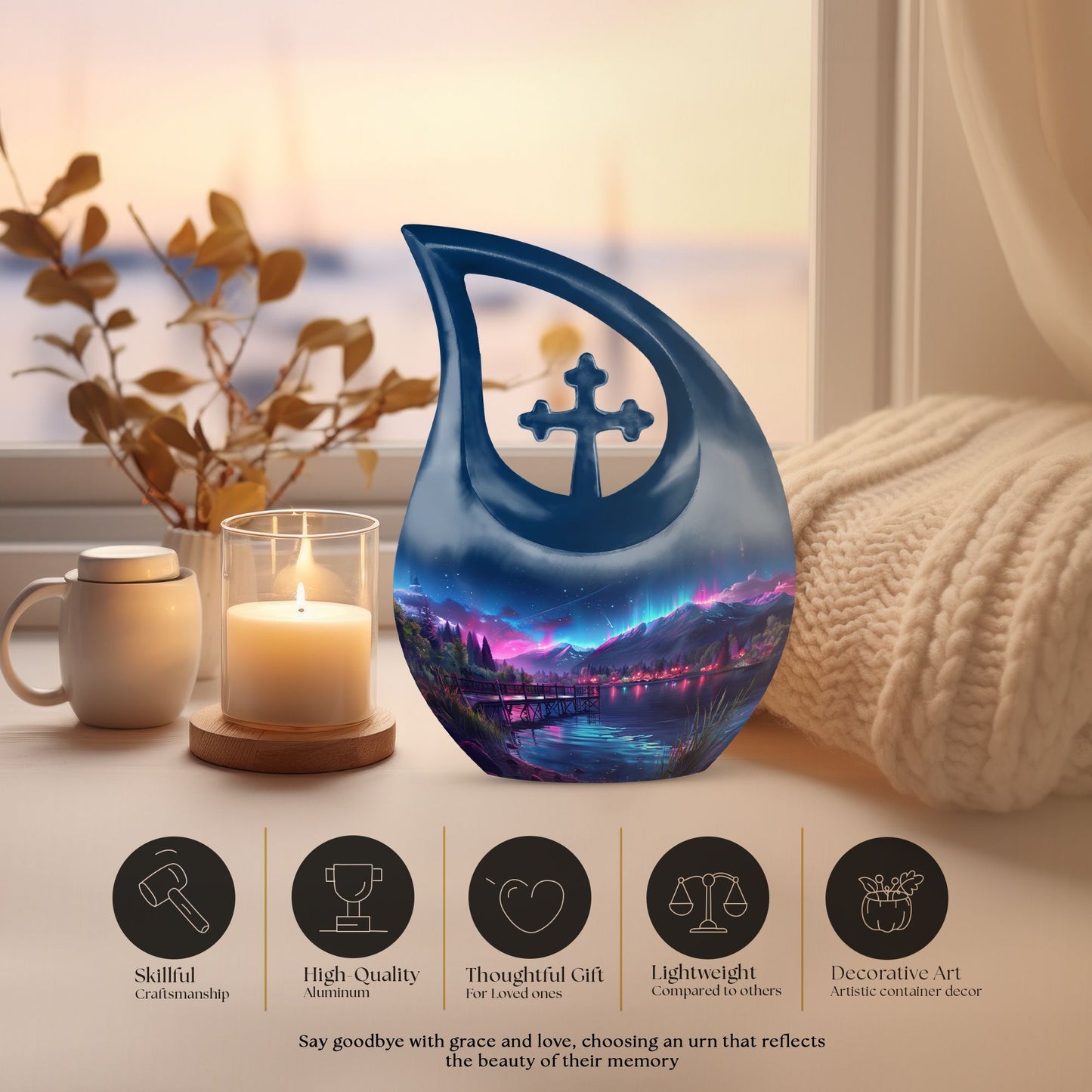 Aurora Borealis Metal Cremation Urn
