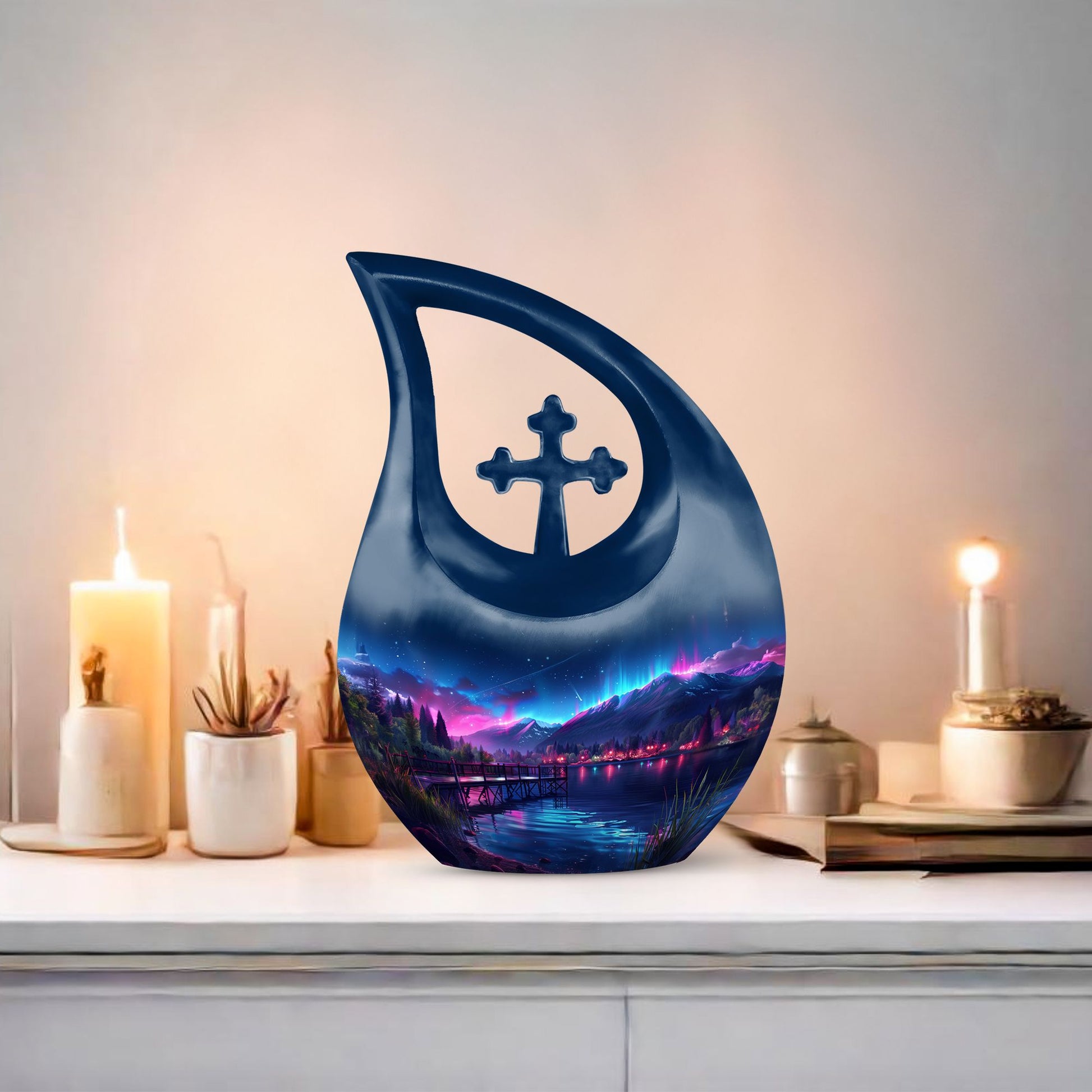 Aurora Borealis Metal Cremation Urn