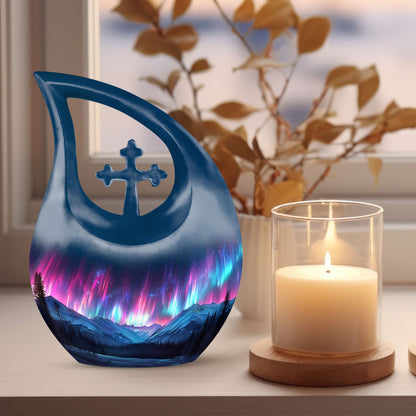 10 inch Aurora Borealis Cross Drop urn
