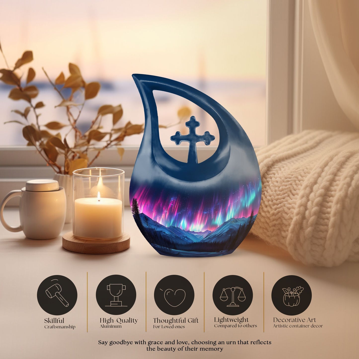 10 inch Aurora Borealis Cross Drop urn