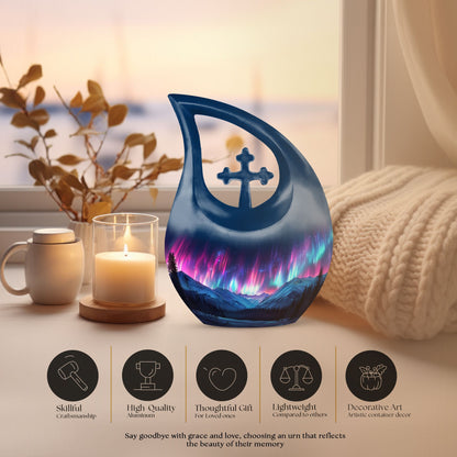 10 inch Aurora Borealis Cross Drop urn