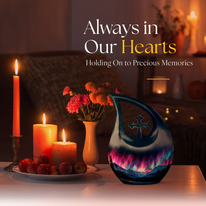 10 inch Aurora Borealis Cross Drop urn