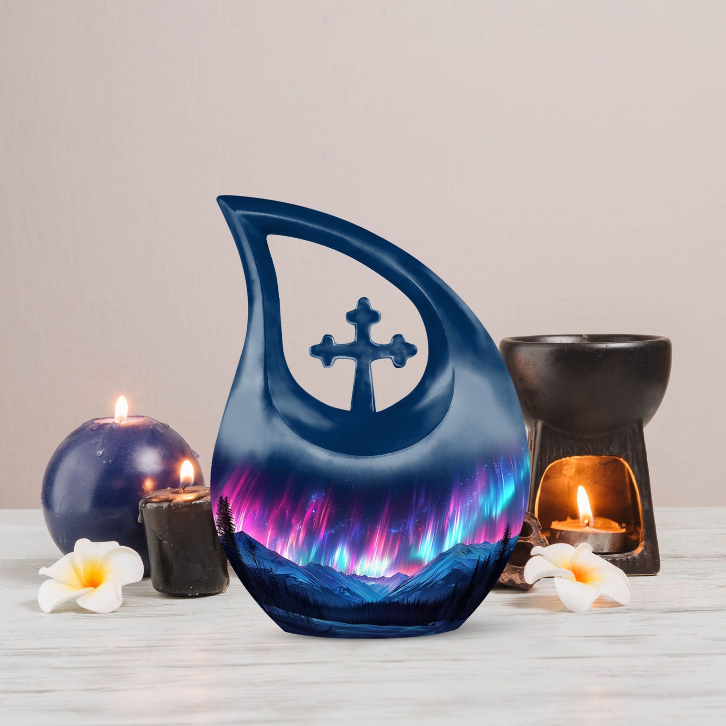 10 inch Aurora Borealis Cross Drop urn