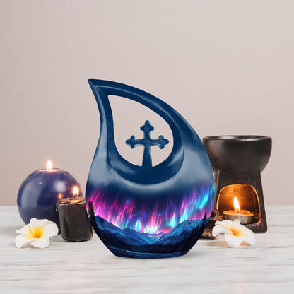 10 inch Aurora Borealis Cross Drop urn