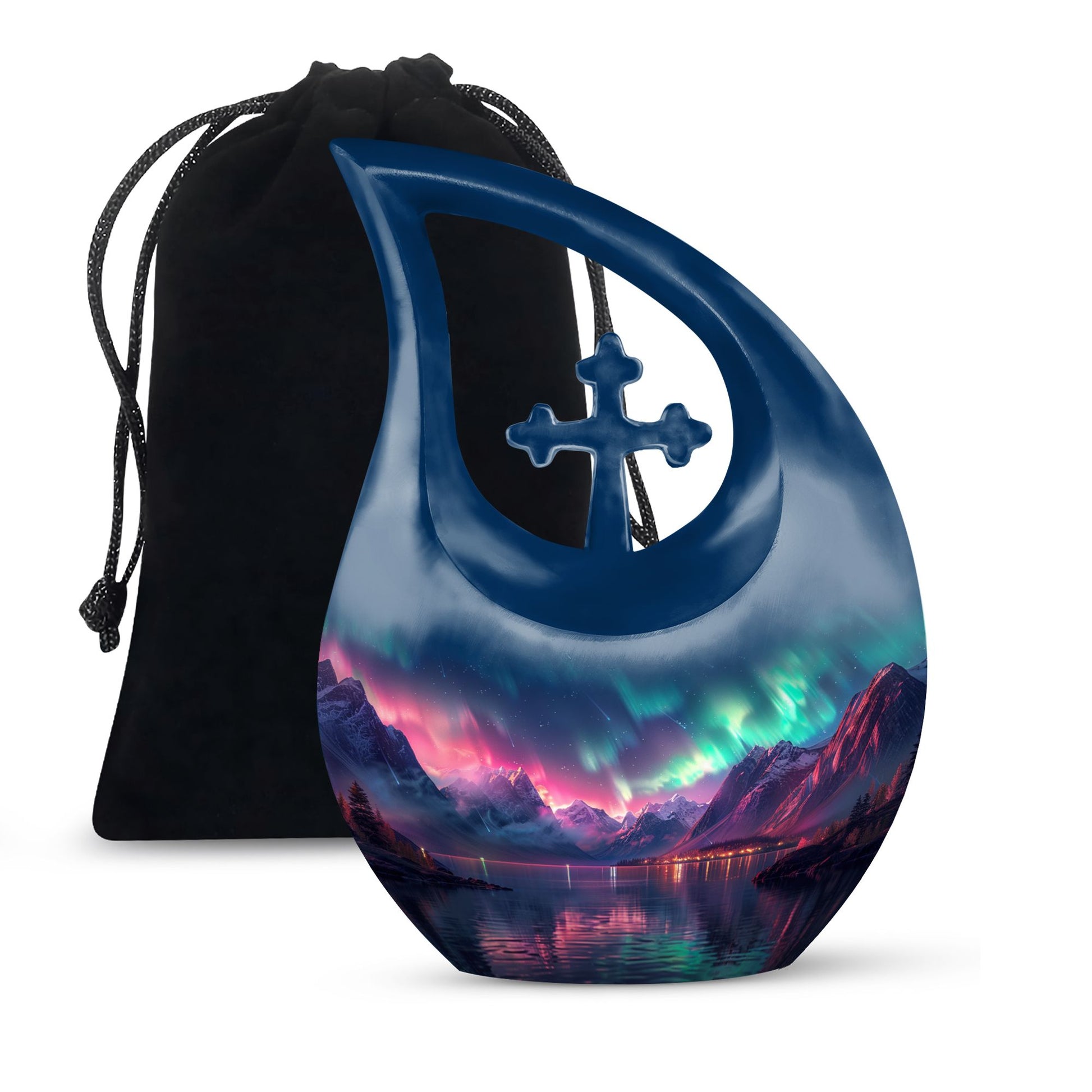 Aurora Borealis Cross Drop urn 