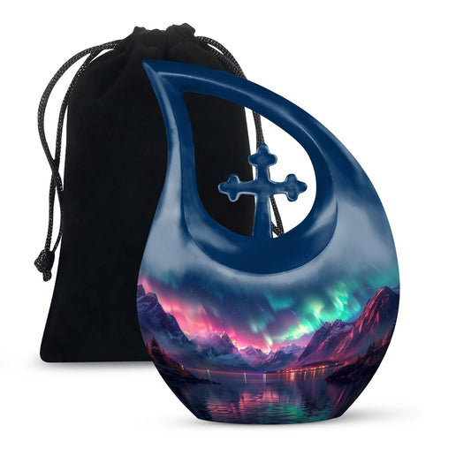 Aurora Borealis Cross Drop urn 
