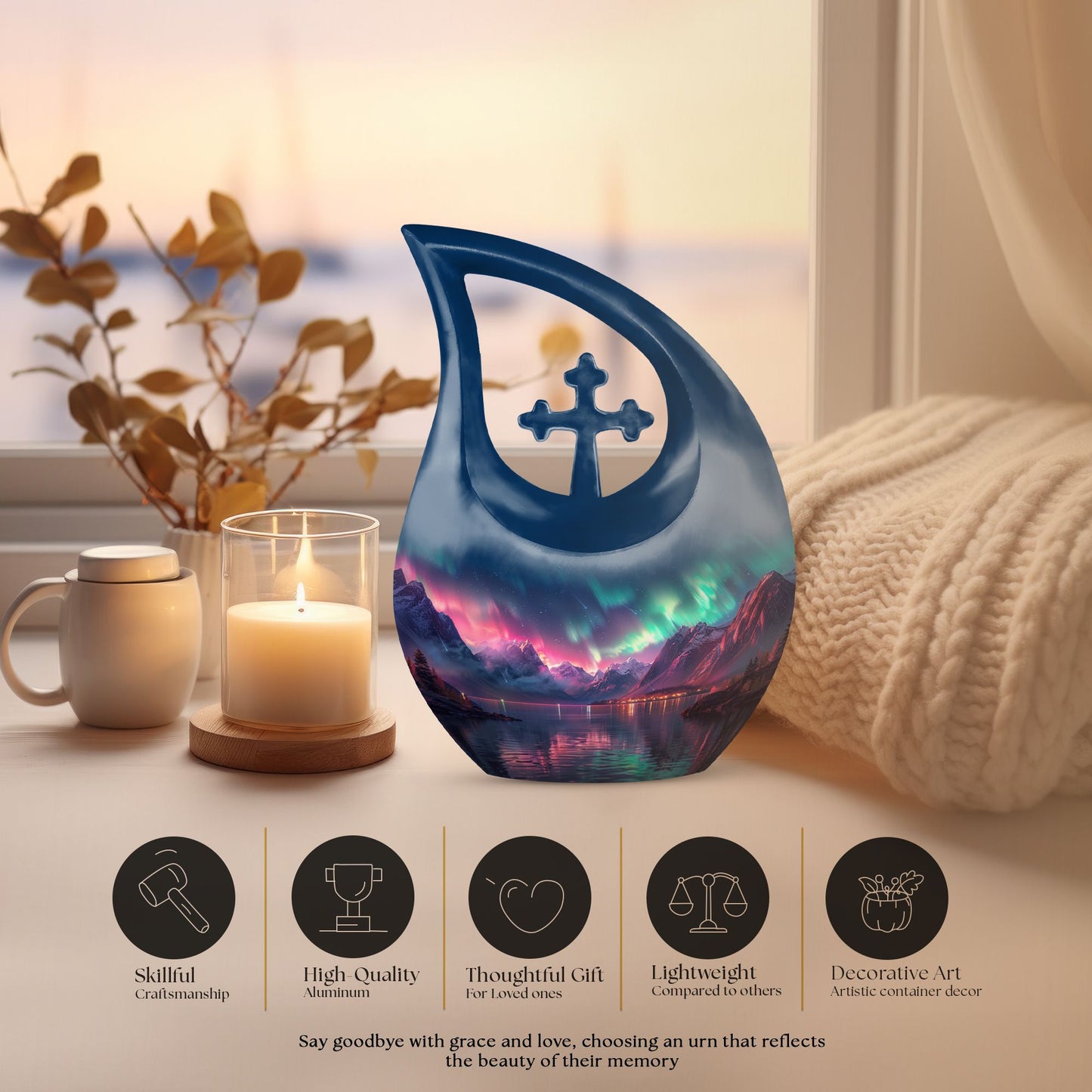 Aurora Borealis Cross Drop urn 
