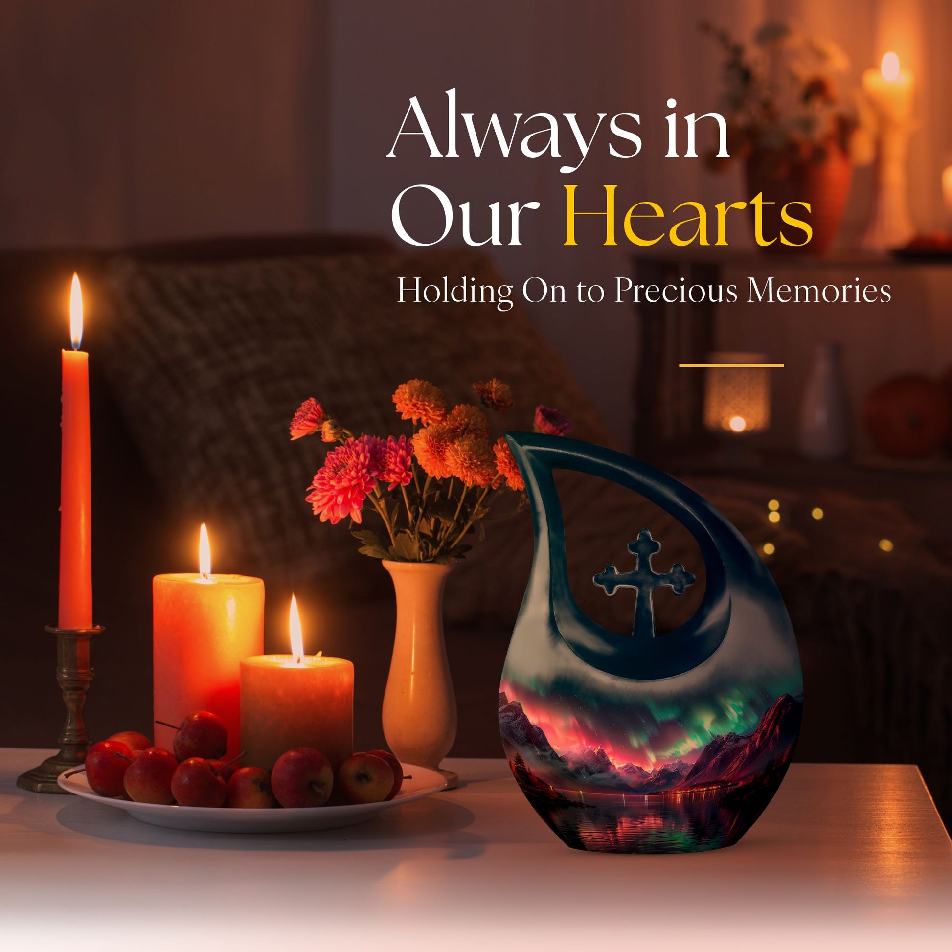 Aurora Borealis Cross Drop urn 