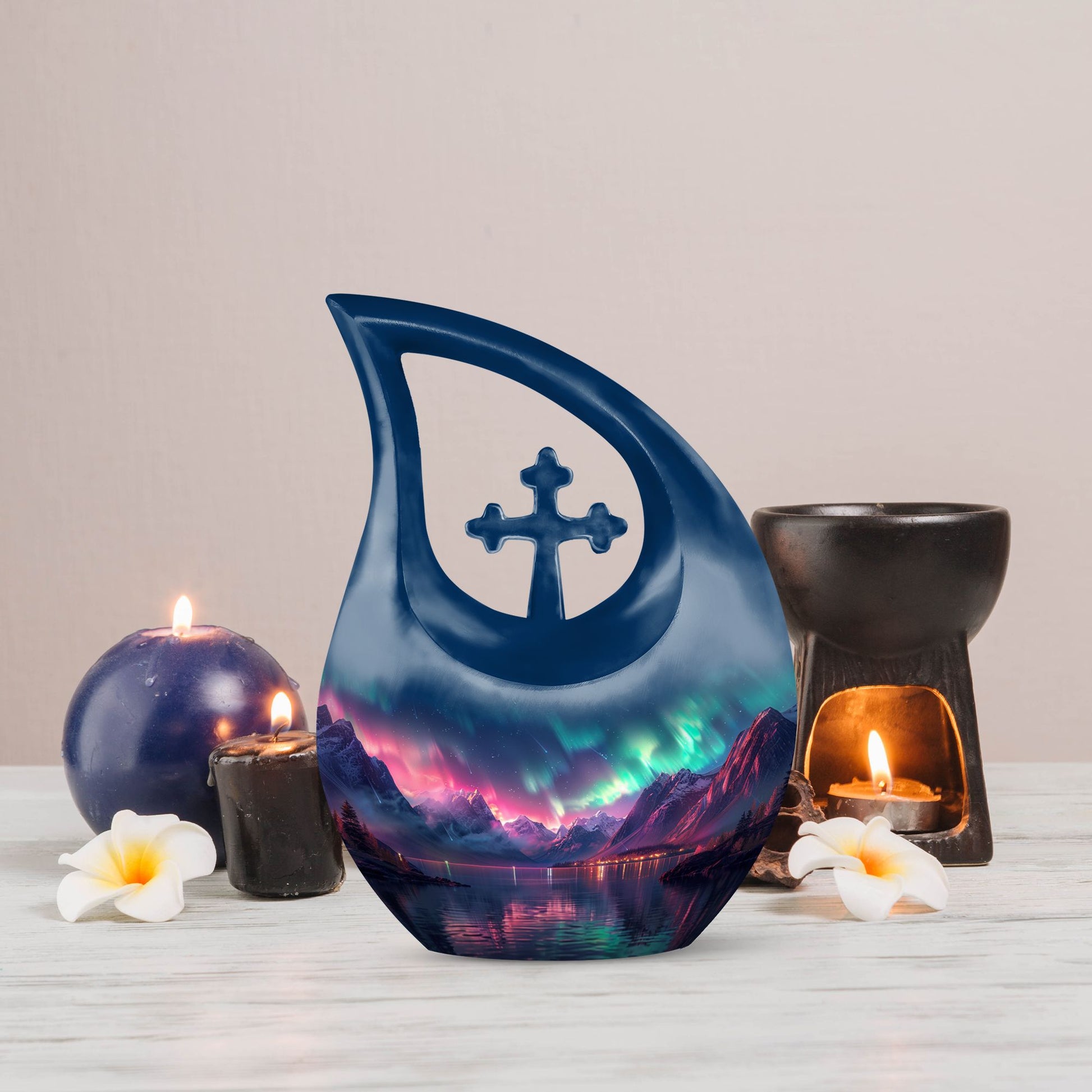 Aurora Borealis Cross Drop urn 