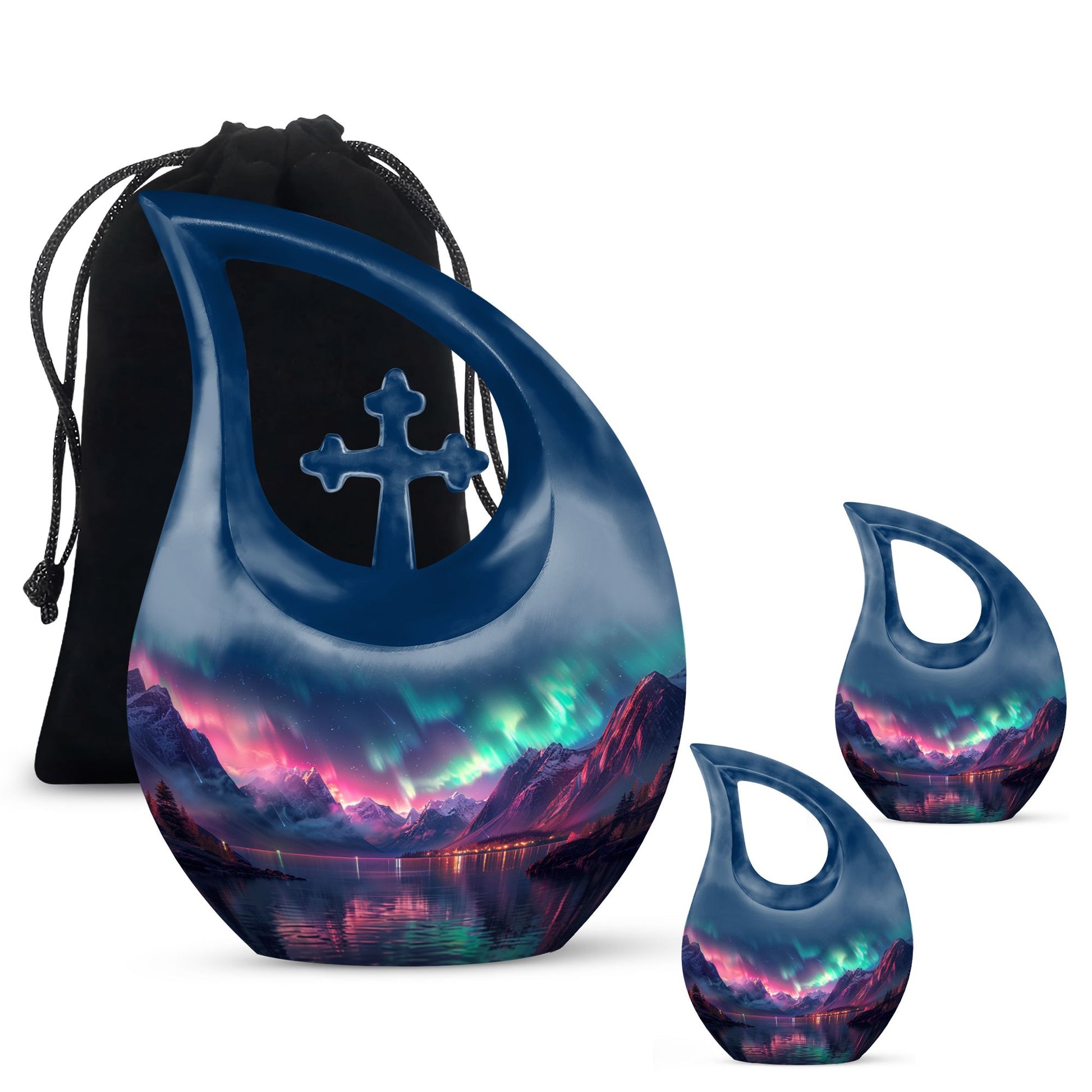 Aurora Borealis Cross Drop urn 