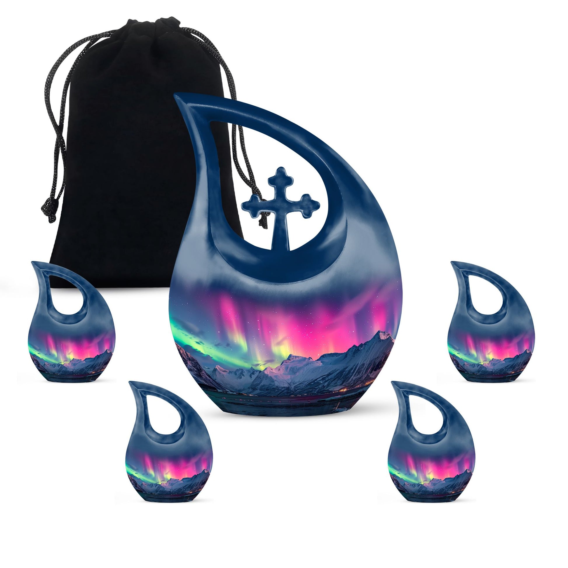 Aurora Borealis Theme Large Urn With 4 Keepsake Urn