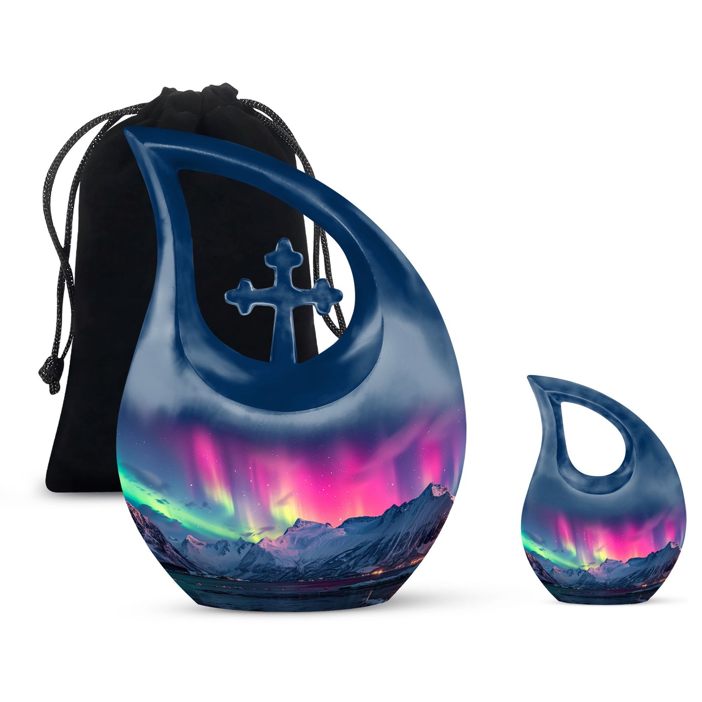 Aurora Borealis Theme Large Urn With 1 Keepsake Urn