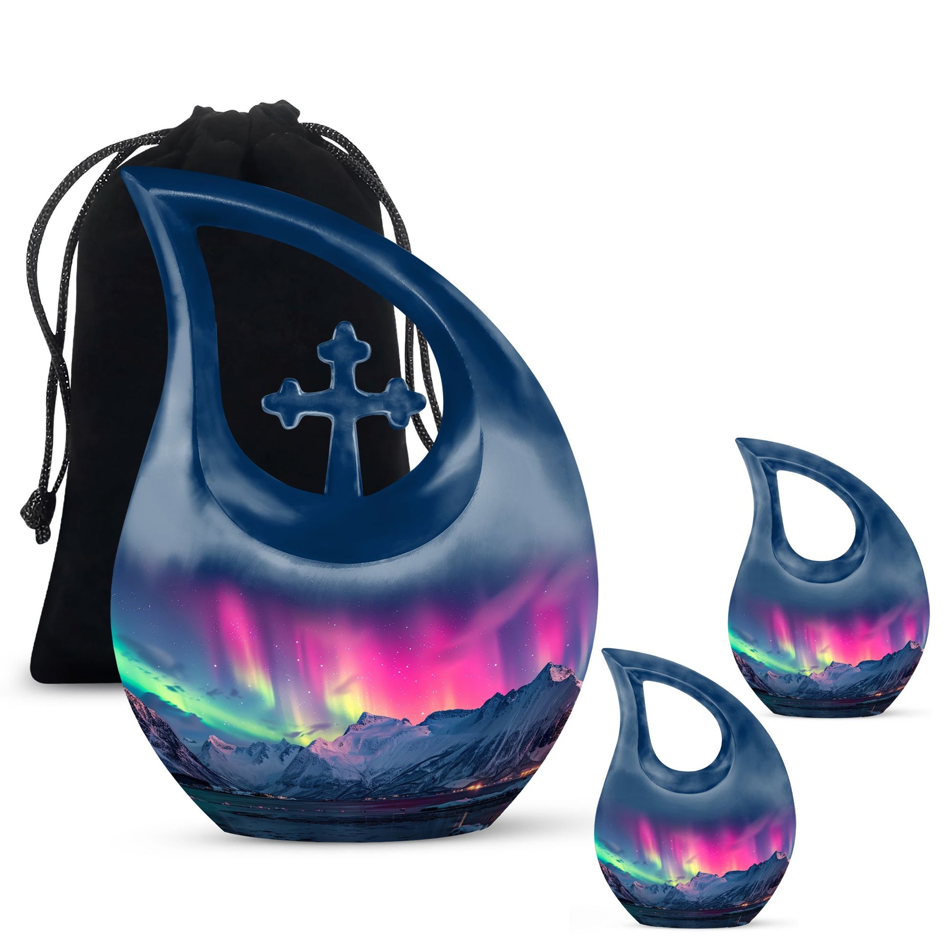 Aurora Borealis Theme Large Urn With 2 Keepsake Urn