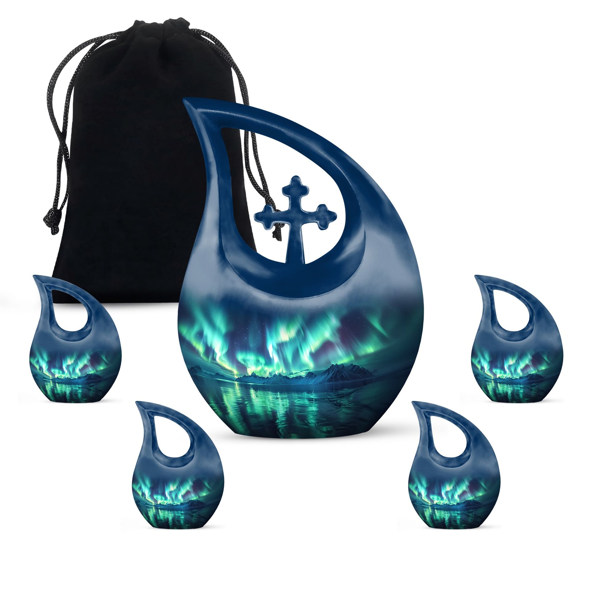 Aurora Borealis Borealis Theme Large Urn With 4 Keepsake Urn