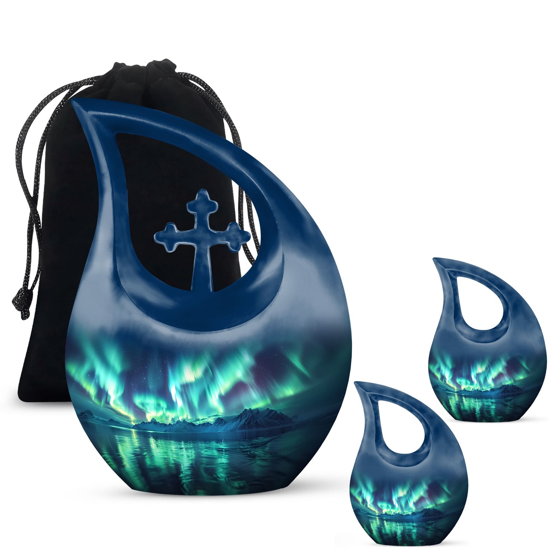 Aurora Borealis Borealis Theme Large Urn With 2 Keepsake Urn