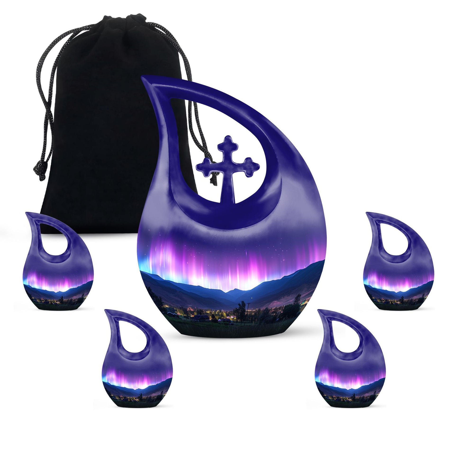 Aurora Borealis Theme Large Urn With 4 Keepsake Urn