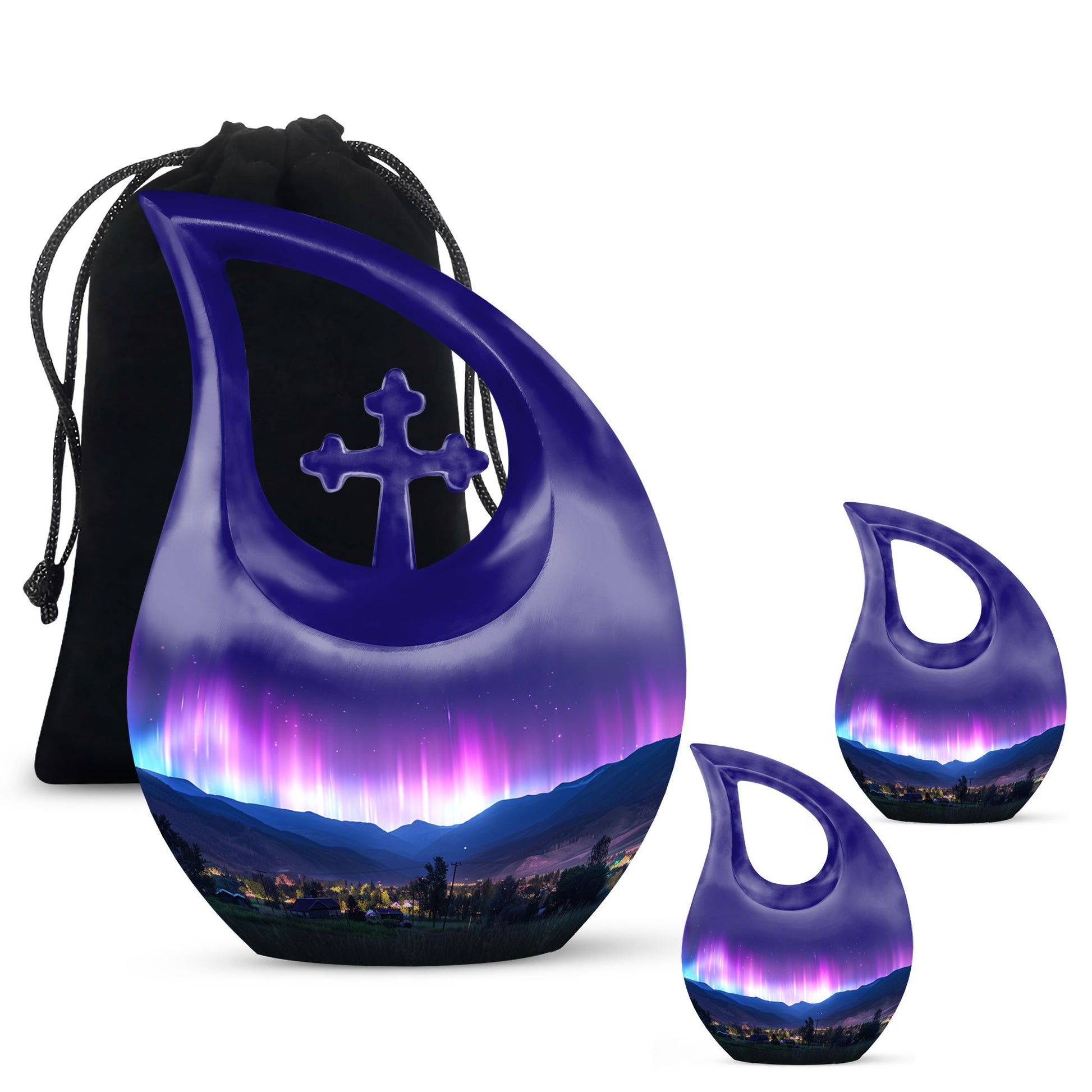 Aurora Borealis Theme Large Urn With 2 Keepsake Urn