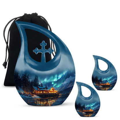 Aurora Borealis Borealis Theme Large Urn With 2 Keepsake Urn
