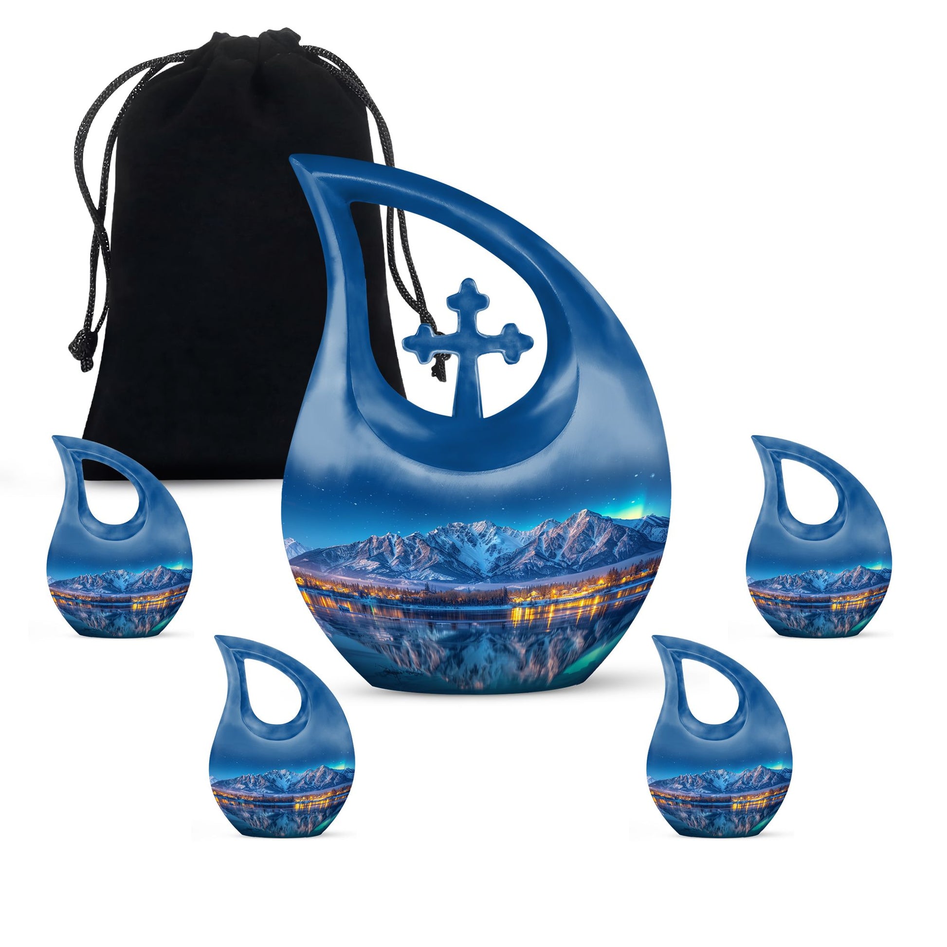 Aurora Borealis Theme Large Urn With 4 Keepsake Urn