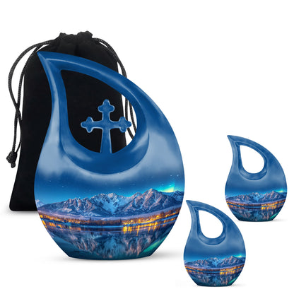 Affordable 10-inch Aurora Borealis Cross Drop Urn