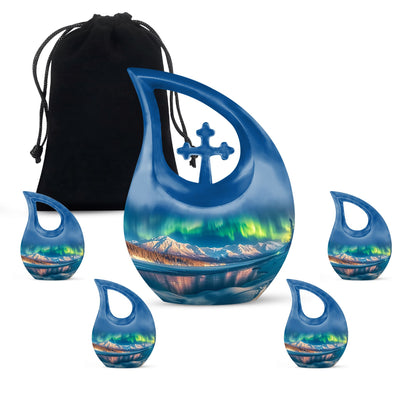Aurora Borealis Theme Large Urn With 4 Keepsake Urn