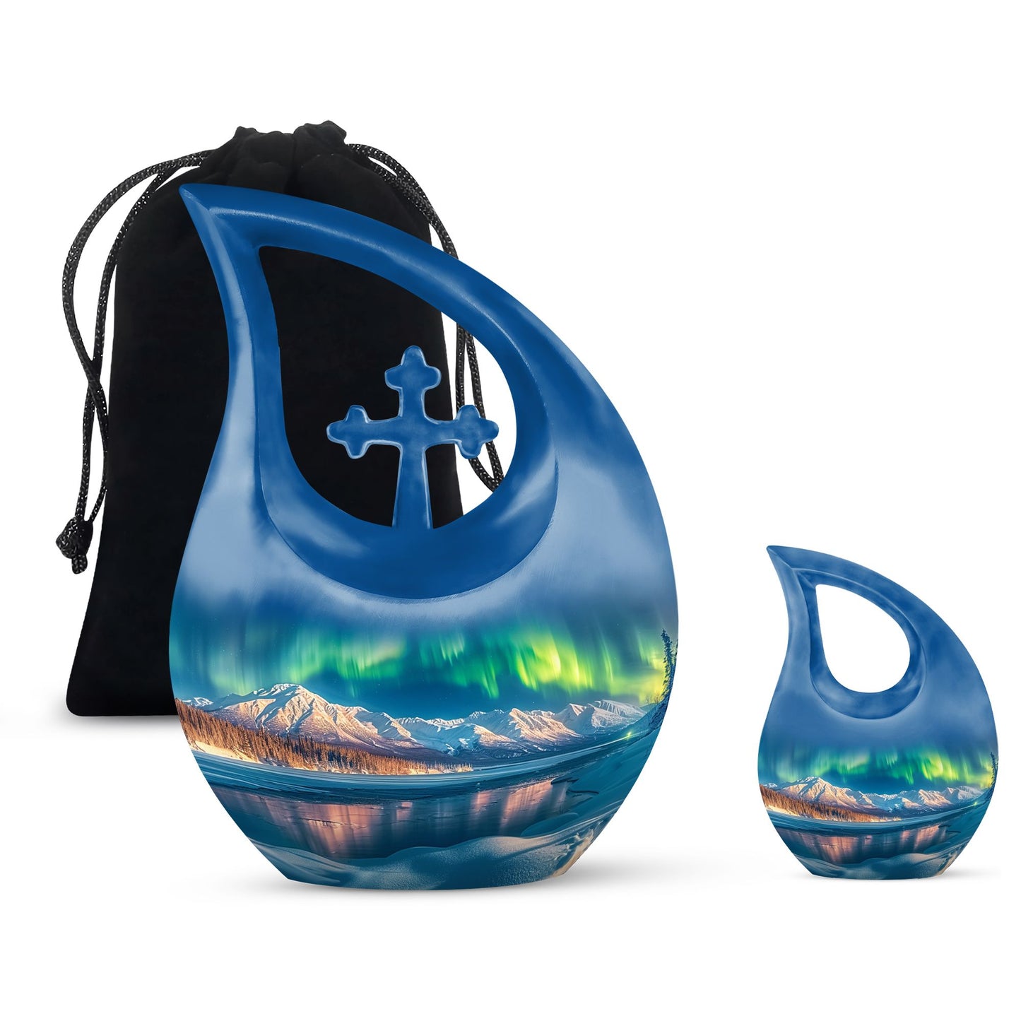 Aurora Borealis Theme Large Urn With 1 Keepsake Urn