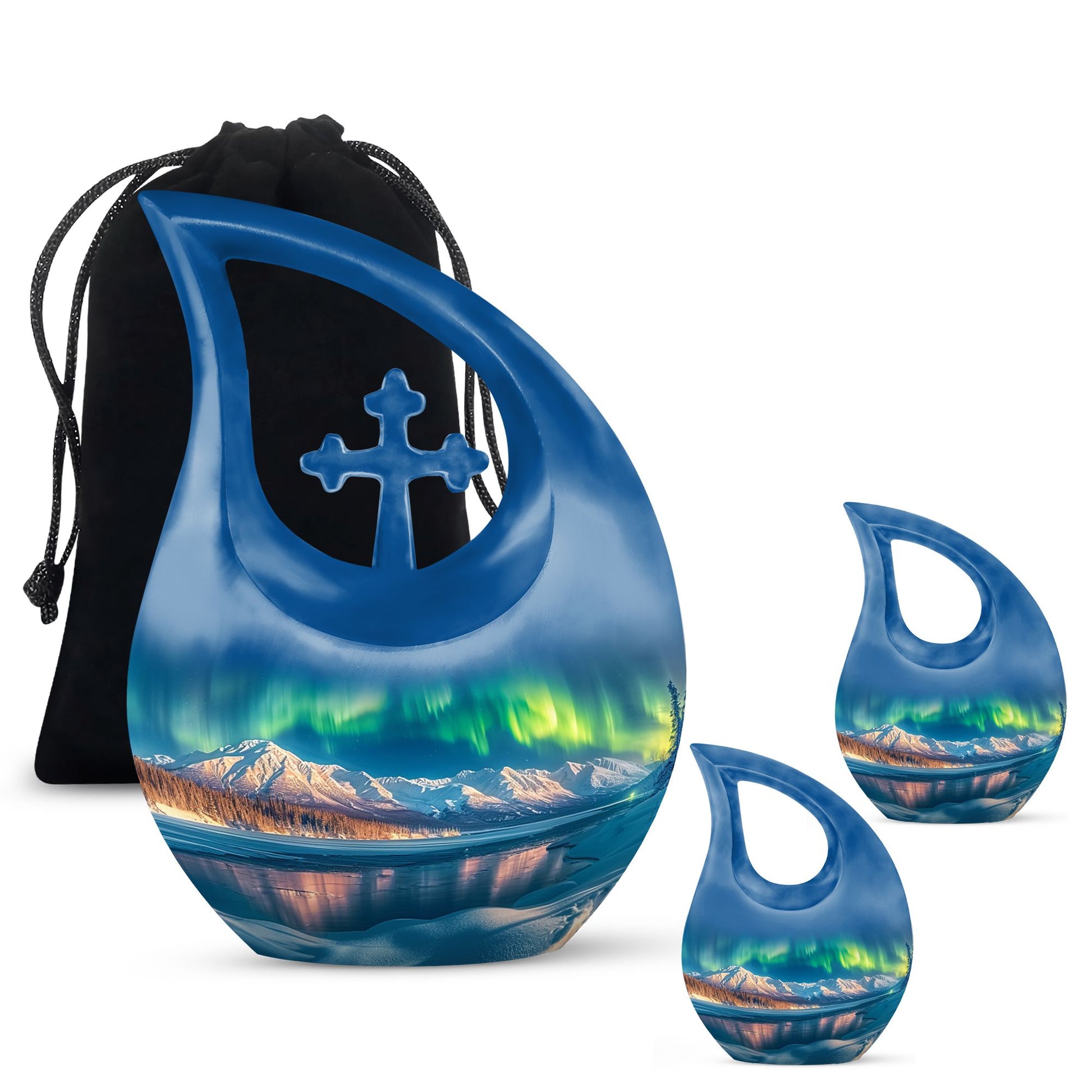 Aurora Borealis Theme Large Urn With 2 Keepsake Urn