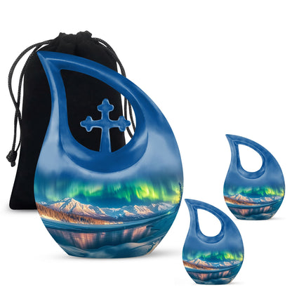 Aurora Borealis Theme Large Urn With 2 Keepsake Urn