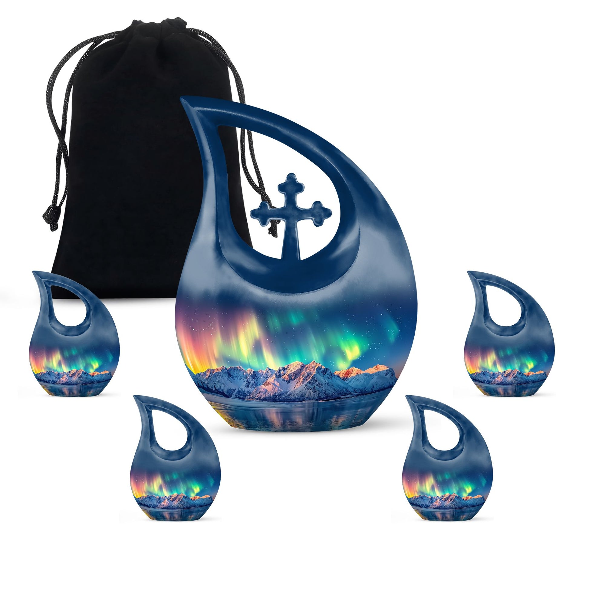 Aurora Borealis Theme Large Urn With 4 Keepsake Urn