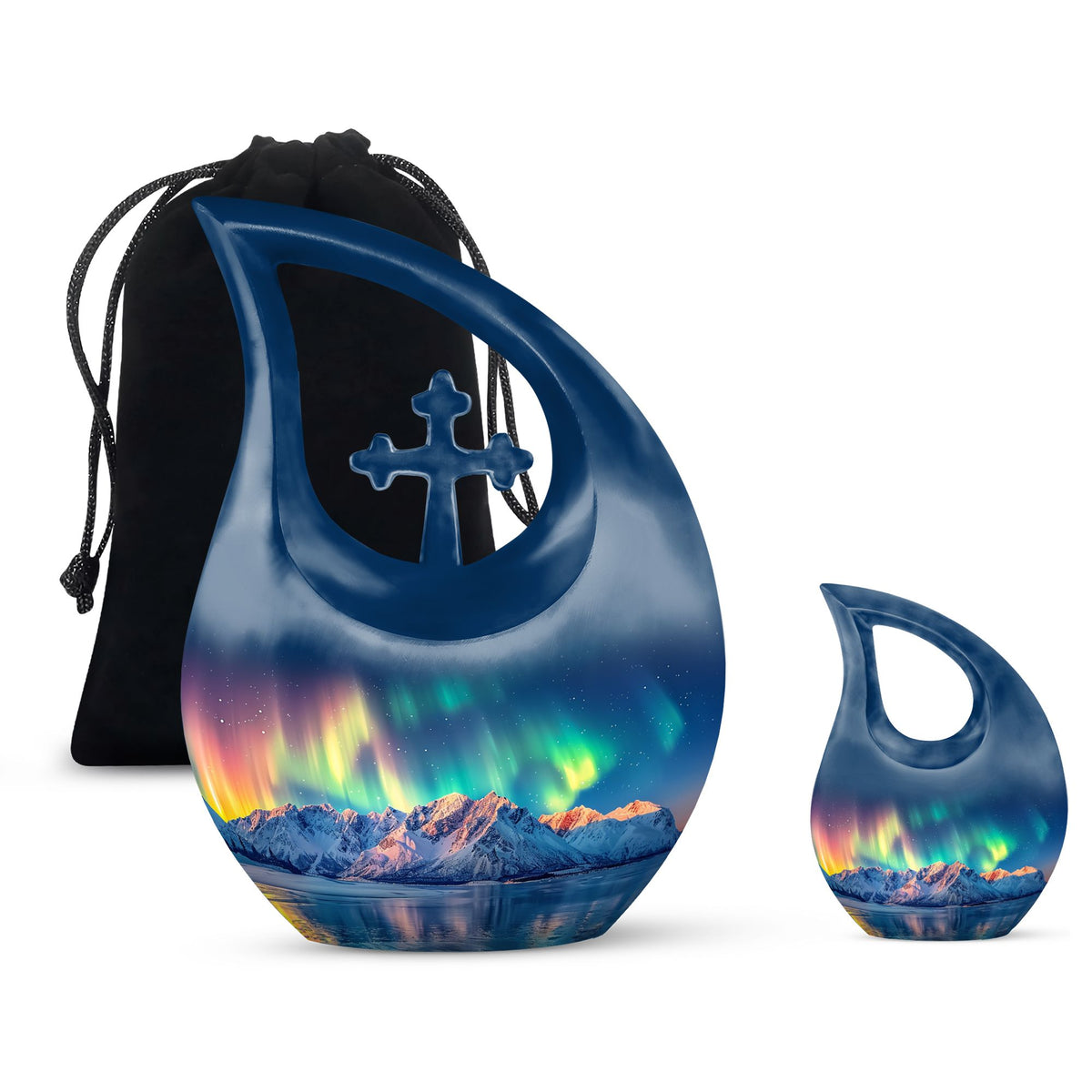 Aurora Borealis Theme Large Urn With 1 Keepsake Urn