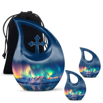 Aurora Borealis Theme Large Urn With 2 Keepsake Urn