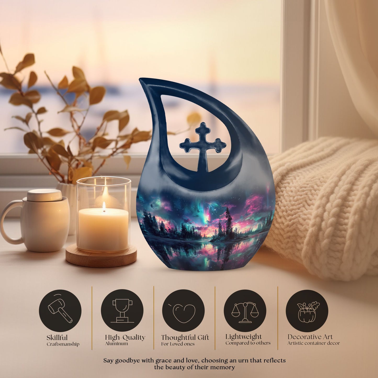  Aurora Borealis Cross Drop memorial urn