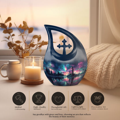  Aurora Borealis Cross Drop memorial urn