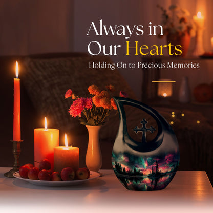  Aurora Borealis Cross Drop memorial urn